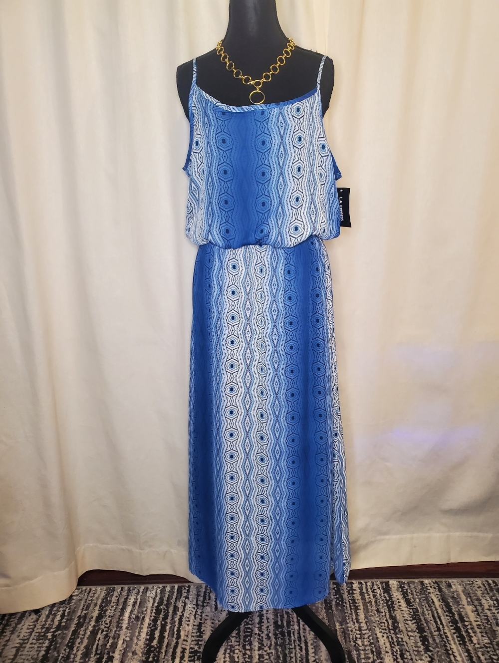 Express Blue Patterned Spaghetti-Strap Maxi Dress